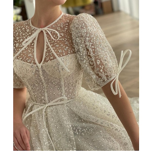 Teuta Matoshi Pearl Daydream Midi Maxi Dress Corset Bustier White Sequin Bridal